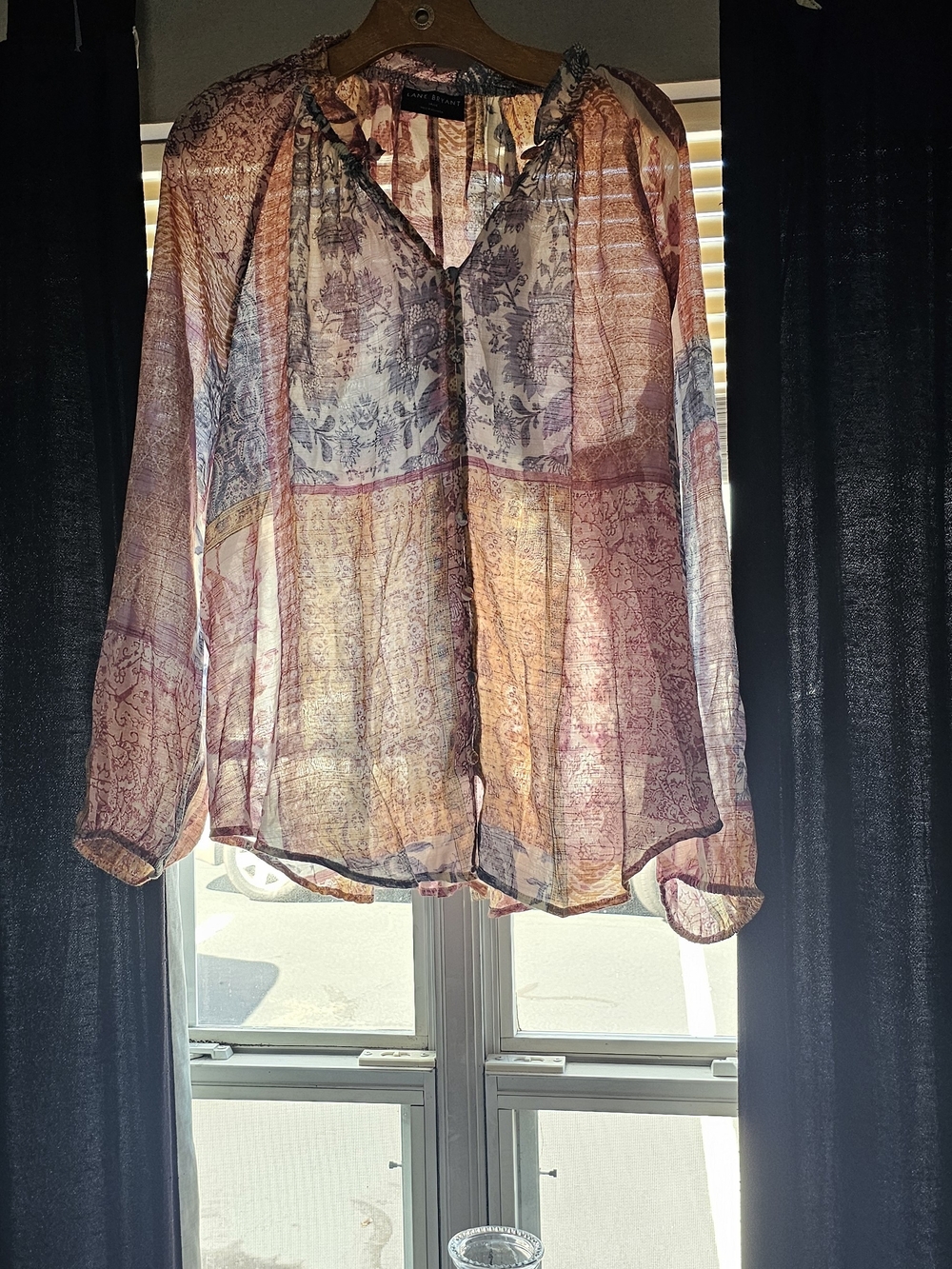 Lane Bryant Patchwork/Floral Peasant Blouse - Pink, Purple, Cream Sz 14-16